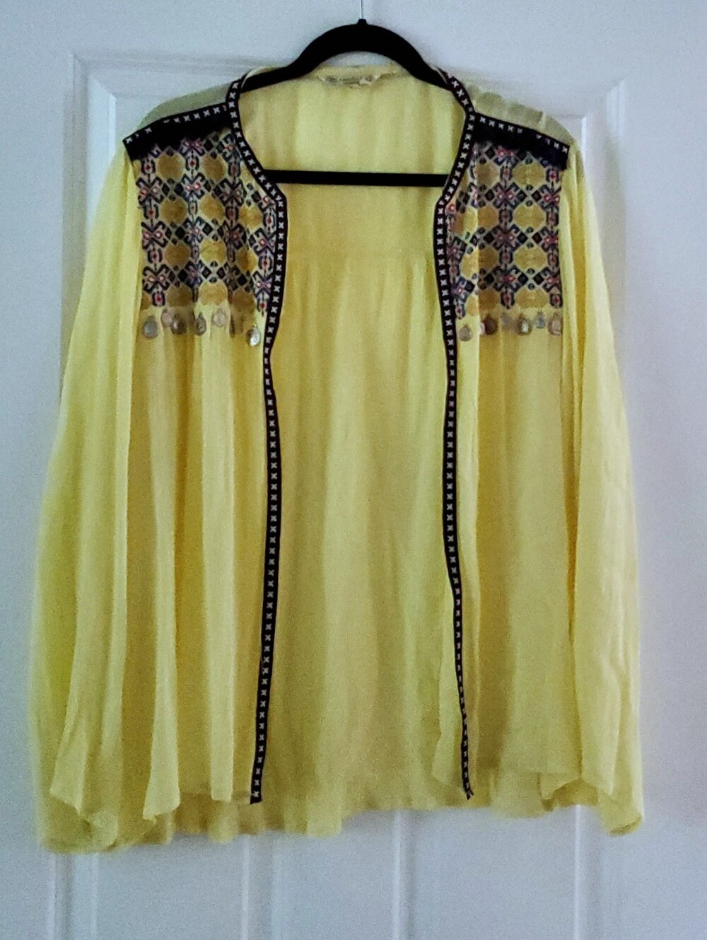 NWOT Anandas Collection Women's Embroidered Open Front Sheer Top